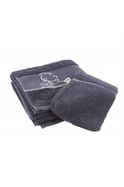 Toallas Tintín Gris Acero 50X100 / Manopla De Baño 14X21